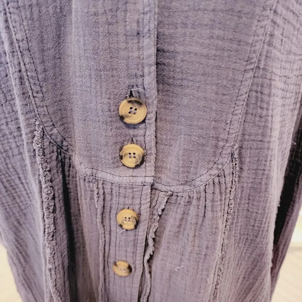 FREE PEOPLE XS ALL ABOUT THE FEELS BLUE BUTTON DOWN TUNIC SIZE XS